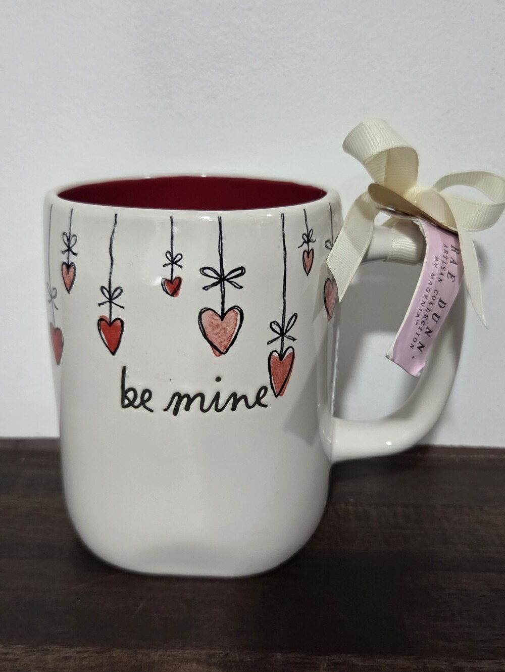 Rae Dunn Be Mine Ceramic Mug - White Exterior with Red Interior